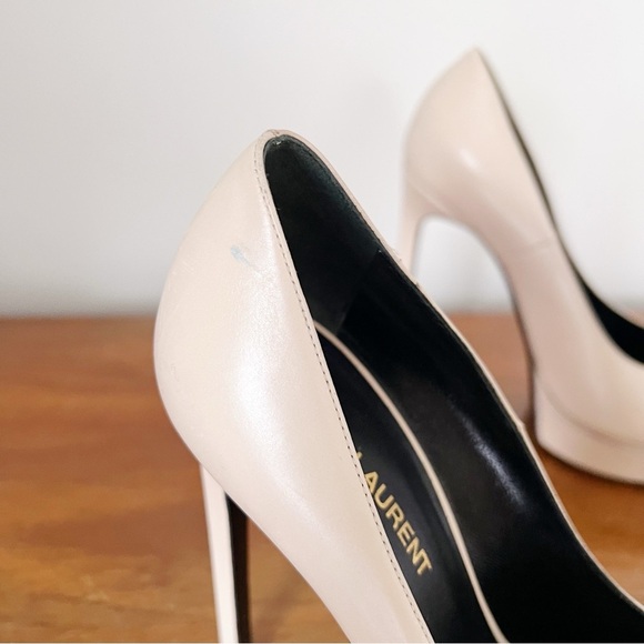 SAINT LAURENT • Janis 105 Cap-Toe Platform Pump two tone beige nude black heels - Picture 11 of 14